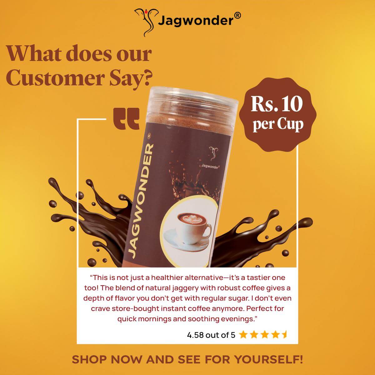 Jagwonder Coffee Jaggery Powder 200gm ( 40 Cups ) | Natural Instant Coffee with Jaggery | No Refined Sugar |