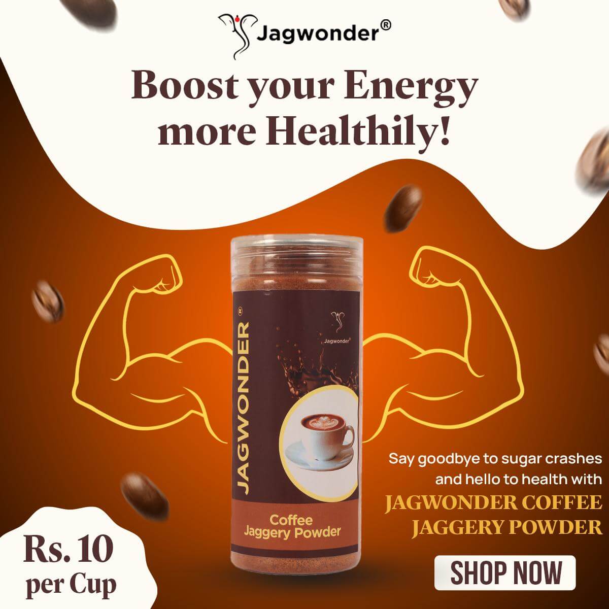 Jagwonder Coffee Jaggery Powder 200gm ( 40 Cups ) | Natural Instant Coffee with Jaggery | No Refined Sugar |