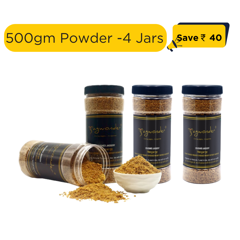 Jagwonder Natural Jaggery Powder 2Kg (500g x 4 Packs) | Crushed Gud for Tea, Cooking & Sweets | Pure, Sulphur-Free, Chemical-Free Sweetener