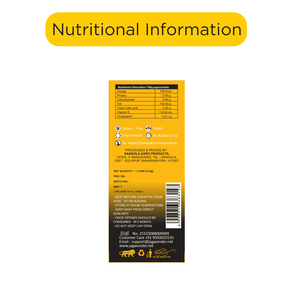 Jagwonder Cold Pressed Sunflower Oil 5 litre (1 Litre 5 Bottles)