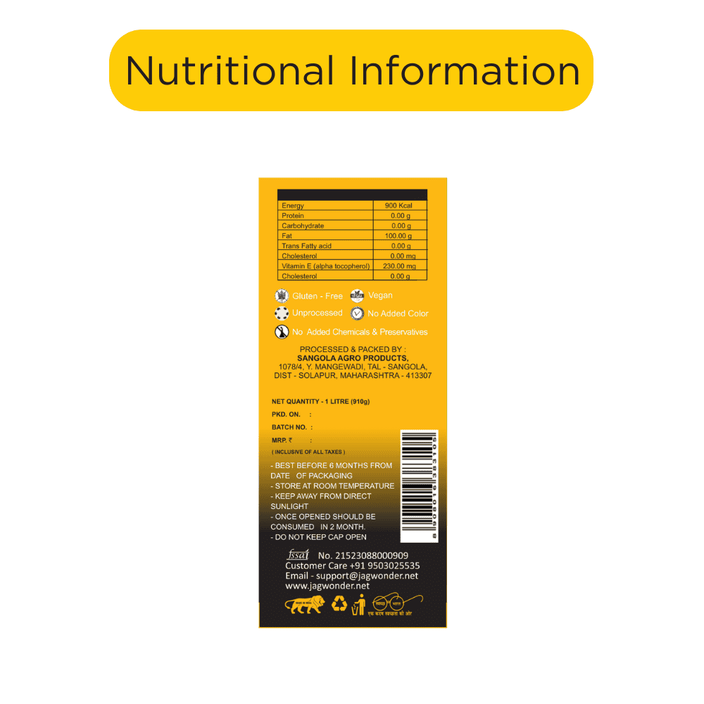 Jagwonder Cold Pressed Groundnut Peanut Oil 5 litre (1 Litre 5 Bottles)