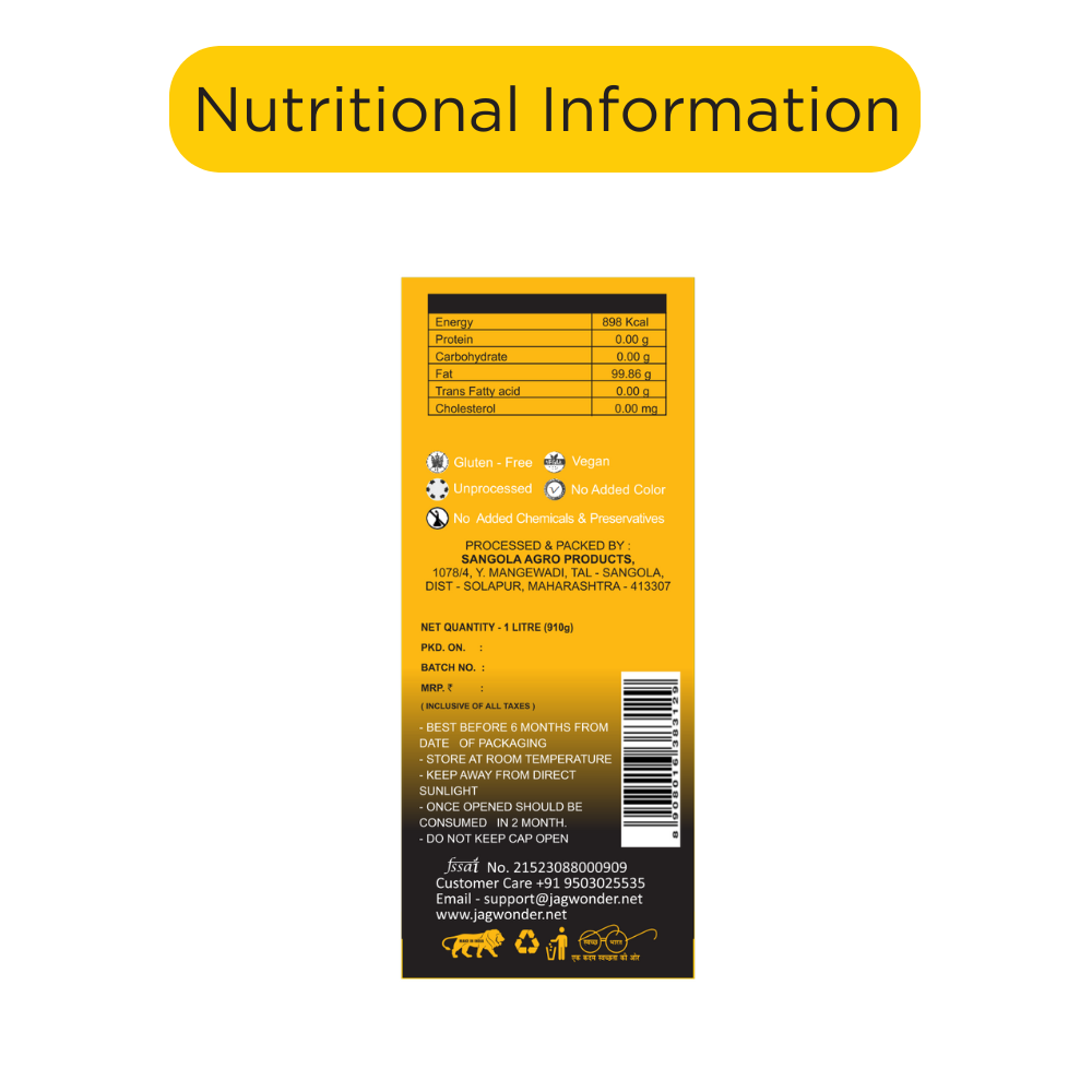 Jagwonder Cold Pressed Sunflower Oil 3 litre (1 Litre 3 Bottles)