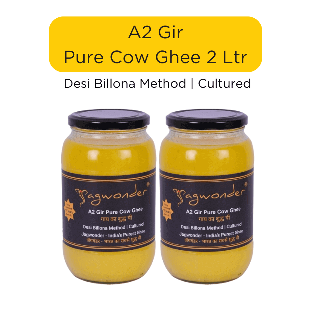 Jagwonder A2 Gir Cow Ghee 2L (1L x 2), Lactose free and infused with tulsi for balancing tridosha , Cultured & Bilona Made