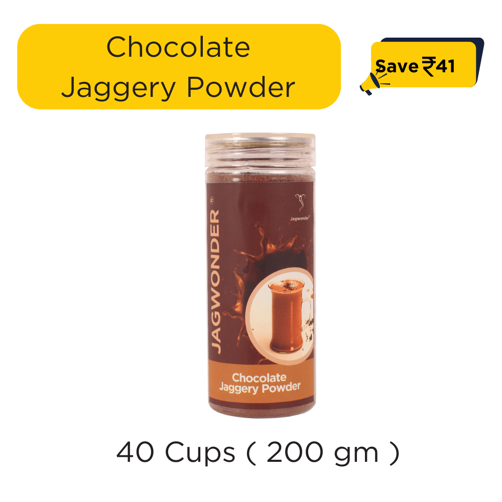 Jagwonder Chocolate Jaggery Powder – ( 40 Cups )| Natural Sweetener for Milk | No Refined Sugar | Kids-Friendly