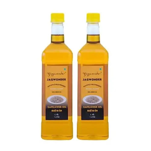Jagwonder Cold Pressed Safflower Oil 2 litre (1 Litre 2 Bottles) Wood pressed Pack of 2