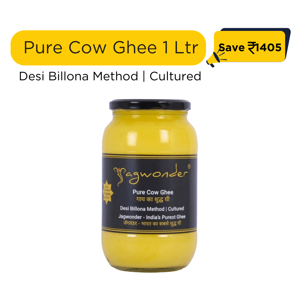 Jagwonder Pure Cow Ghee 1 Litre – Cultured & Billona Method | Tulsi Infused | Ayurvedic, Small Batch, Desi Ghee