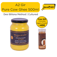 Jagwonder A2 Gir Pure Cow Ghee, 500ml, infused with tulsi for balancing tridosha ,Billona Method, Cultured in food grade glass jar .  Limited time offer ( Chocolate Jaggery Powder 200gm 1 Jar  worth Rs. 400 )