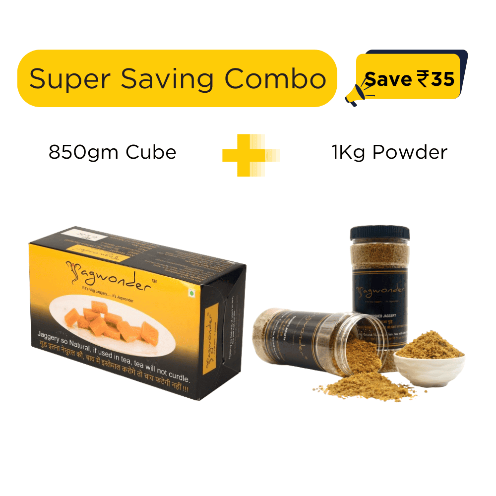 Super Saving Combo Jaggery Cubes 850gm + Powder 500gm (2pack)