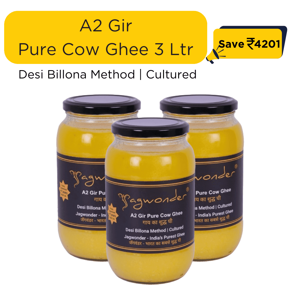 Jagwonder A2 Gir Pure Cow Ghee, 1 Litre 3 Pack ( 3 Litre ) Billona Method, Cultured