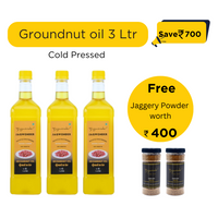 Jagwonder Cold Pressed Groundnut Peanut Oil 3 litre (1 Litre 3 Bottles) + Free Gift - Jaggery Powder 500gm 2 Jar worth Rs. 400