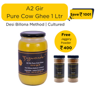 Jagwonder A2 Gir Pure Cow Ghee, 1 Litre Billona Method, Cultured + Free Gift ( Jaggery Powder 500gm 2 Jar ) worth Rs.400