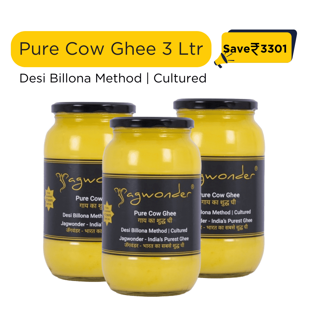 Jagwonder Pure Cow Ghee, 1 Litre 3 Pack ( 3 Litre ) Billona Method, Cultured