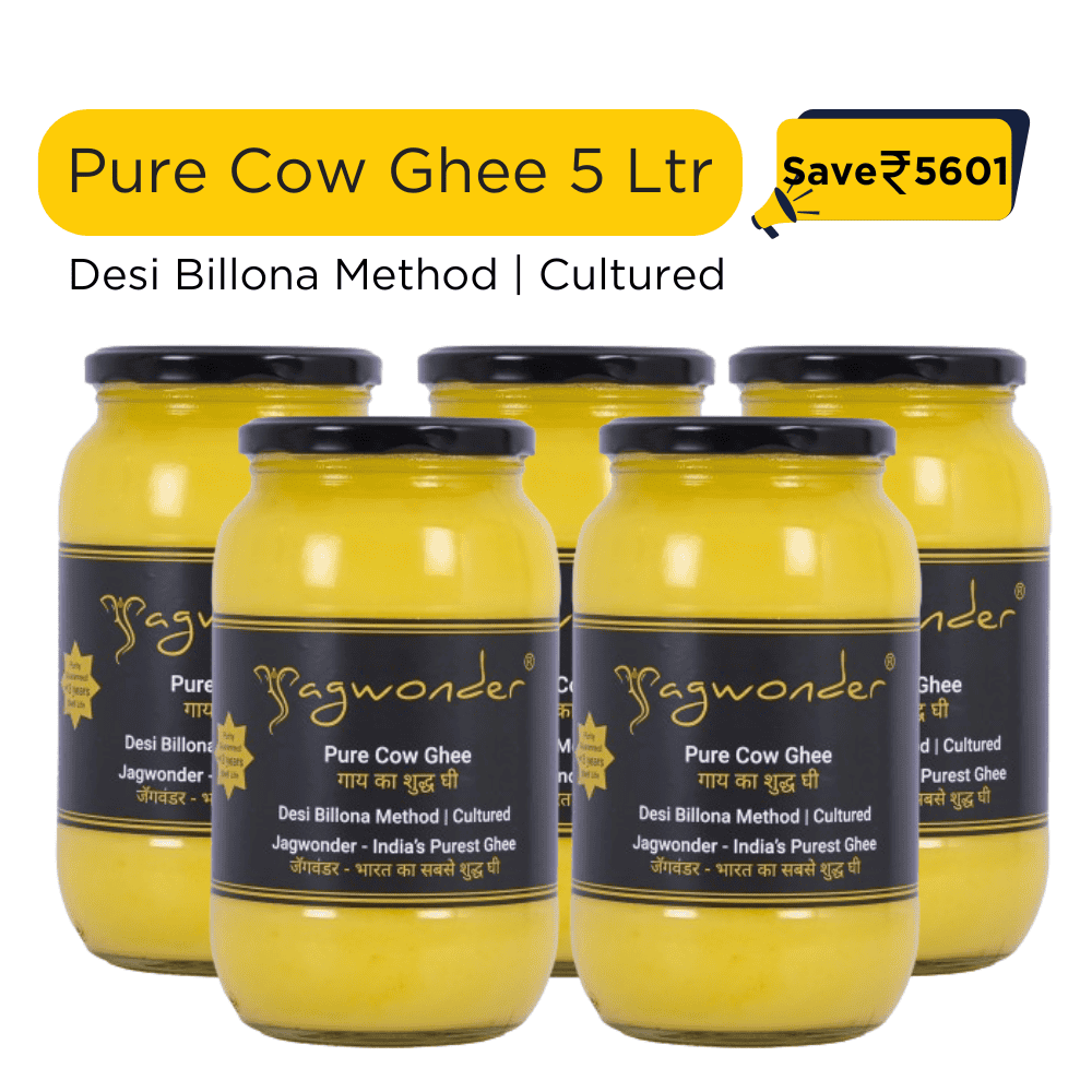 Jagwonder Pure Cow Ghee, 1 Litre 5 Pack ( 5 Litre ) Billona Method, Cultured