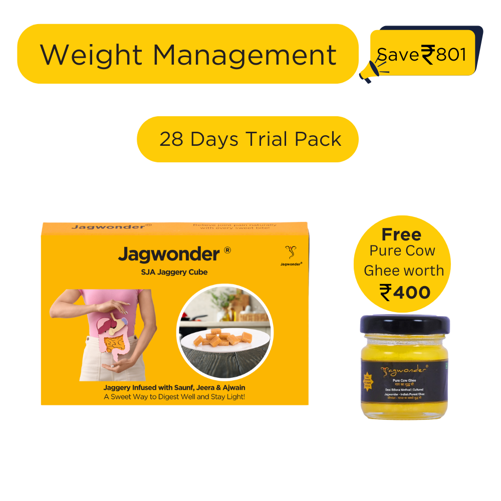 SJA Weight Management Jaggery Cubes – Saunf, Jeera, Ajwain | Ayurvedic Remedy for Digestion, Bloating & Glowing Skin | 100% Natural & Chemical-Free