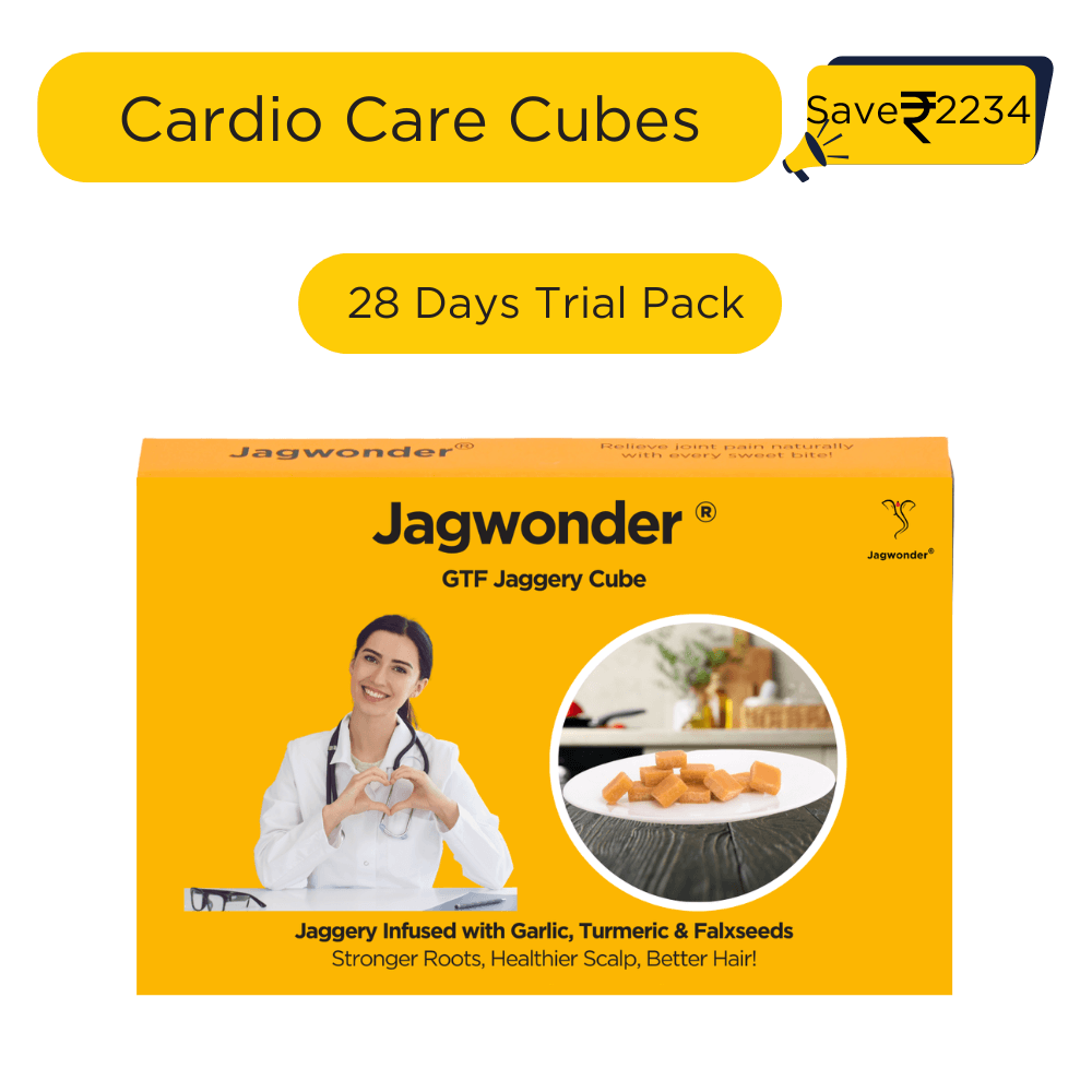 Cardio Care Jaggery Cubes – Garlic, Turmeric & Flaxseed Infused | Natural Cholesterol & Heart Health Support | GTF Ayurvedic Jaggery Cubes