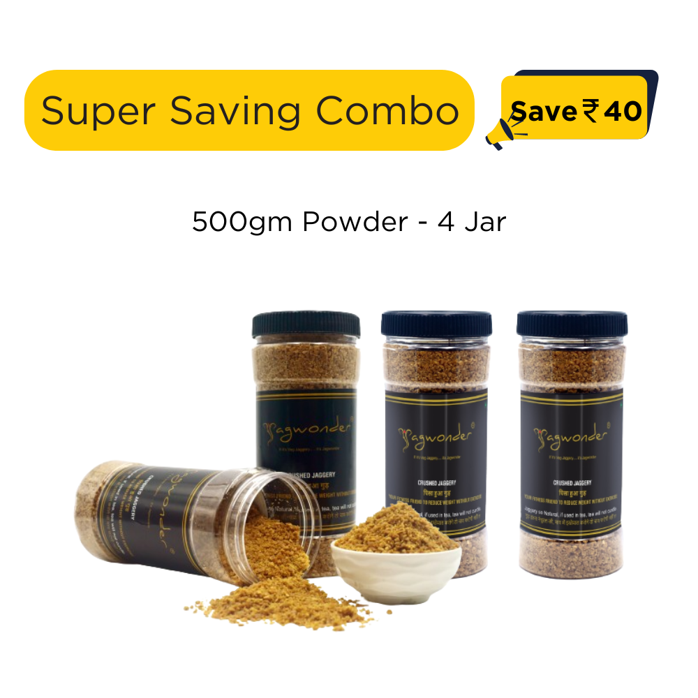 Jagwonder Jaggery Powder 500 gm × 4 Pack in Crushed Powder form