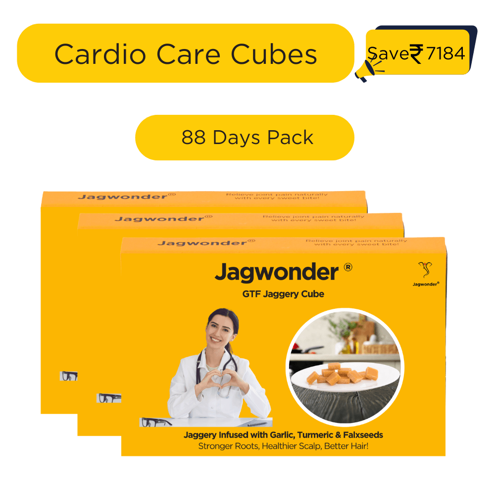 Cardio Care Jaggery Cubes – Garlic, Turmeric & Flaxseed Infused | Natural Cholesterol & Heart Health Support | GTF Ayurvedic Jaggery Cubes
