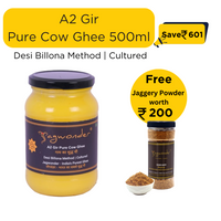 Jagwonder A2 Gir Pure Cow Ghee, 500ml, Billona Method, Cultured. Free Gift - ( Jaggery Powder 500gm 1 Jar  worth RS. 200 )