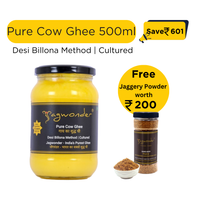 Jagwonder Pure Cow Ghee, 500ml, Billona Method, Cultured . Free Gift - ( Jaggery Powder 500gm 1 Jar  worth RS. 200 )