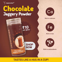 Jagwonder Chocolate Jaggery Powder 200gm ( 40 Glass )| Natural Sweetener for Milk | No Refined Sugar | Kids-Friendly