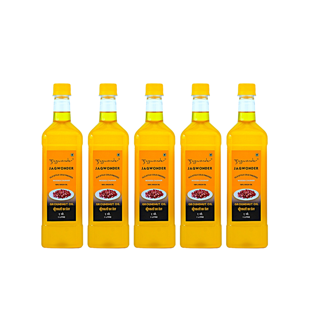Jagwonder Cold Pressed Groundnut Peanut Oil 5 litre (1 Litre 5 Bottles)