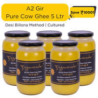 Jagwonder A2 Gir Cow Ghee 5L (1L x 5) infused with tulsi for balancing tridosha , | Cultured, Bilona Method, Pure Desi Ghee | Made in Small Batches