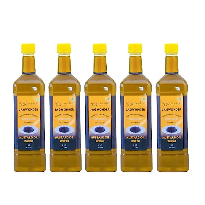 Jagwonder Cold Pressed Mustard Oil 5 litre (1 Litre 5 Bottles)Wood pressed Pack of 5