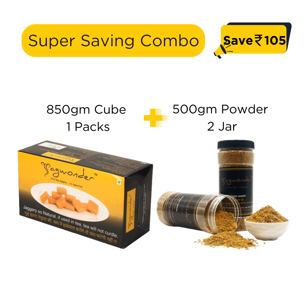 Jagwonder Jaggery Cubes 850gm + Powder 500gm (2pack)