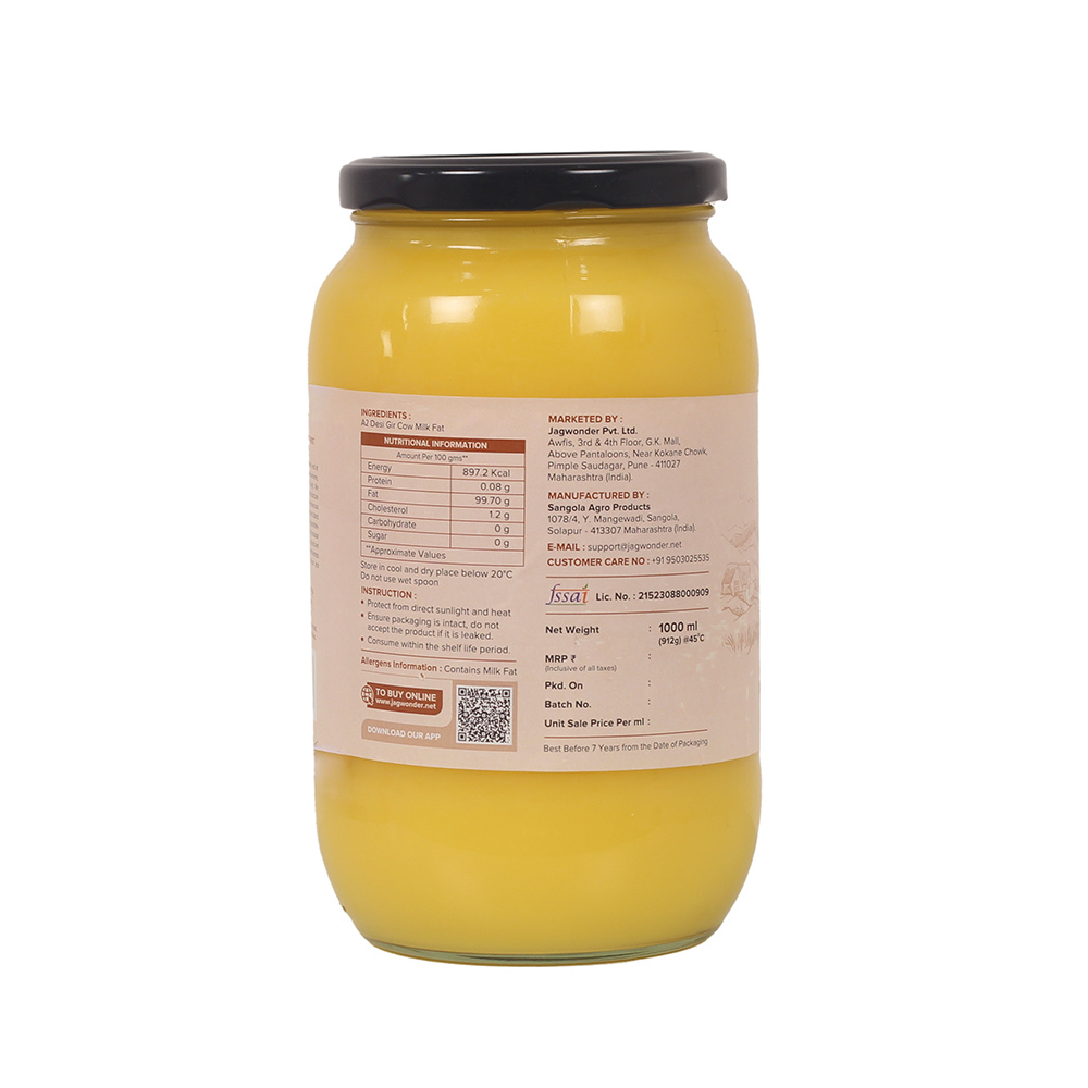 Jagwonder A2 Gir Cow Ghee 2L (1L x 2), Lactose free and infused with tulsi for balancing tridosha , Cultured & Bilona Made