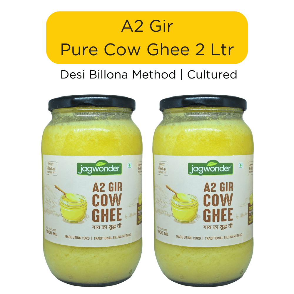 Jagwonder A2 Gir Cow Ghee 2L (1L x 2), Lactose free and infused with tulsi for balancing tridosha , Cultured & Bilona Made