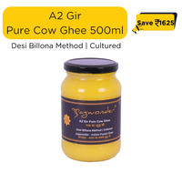 Jagwonder A2 Gir Pure Cow Ghee, 500ml, infused with tulsi for balancing tridosha ,Billona Method, Cultured in food grade glass jar .