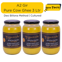 Jagwonder A2 Gir Cow Ghee 3L (1L x 3) – Lactose free and  infused with tulsi for balancing tridosha ,Cultured, Billona Method, Small Batch, Pure Desi Ghee