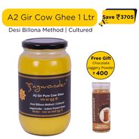 Jagwonder A2 Gir Pure Cow Ghee – 1 Litre, infused with tulsi for balancing tridosha , Billona Method, Cultured, Glass Jar + Free Gift Chocolate Jaggery Powder worth Rs 400