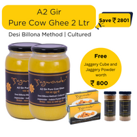 Jagwonder A2 Gir Pure Cow Ghee, 1 Litre 2 Pack ( 2 Litre ), Billona Method, Cultured + Free Gift (Jaggery Cubes 500gm 2 Pack + Jaggery Powder 500gm 2 Jar ) worth Rs.800