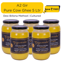 Jagwonder A2 Gir Pure Cow Ghee, 1 Litre 5 Pack ( 5 Litre ) Billona Method, Cultured