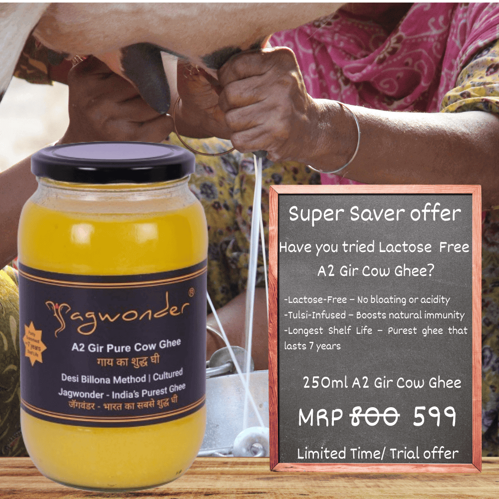 Jagwonder A2 Gir Cow Ghee 250ml Lactose free ,  infused with tulsi for balancing tridosha , | Cultured, Bilona Method, Pure Desi Ghee | Made in Small Batches
