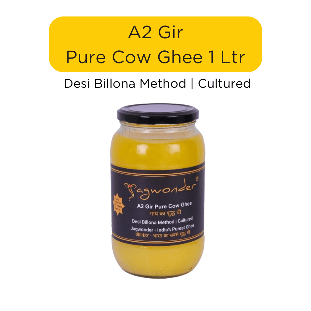 Jagwonder A2 Gir Cow Ghee 1 Ltr, Lactose free and infused with tulsi for balancing tridosha , Billona Method, Cultured, Glass Jar