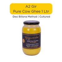 Jagwonder A2 Gir Cow Ghee 1 Ltr, Lactose free and infused with tulsi for balancing tridosha , Billona Method, Cultured, Glass Jar