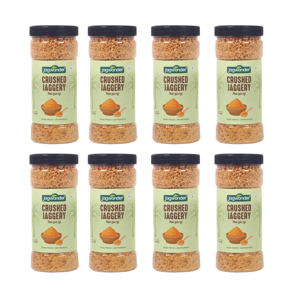 Jagwonder Natural Jaggery Powder 4Kg (8 x 500g Jars) | Crushed Natural Gud | No Chemicals, Sulphur-Free