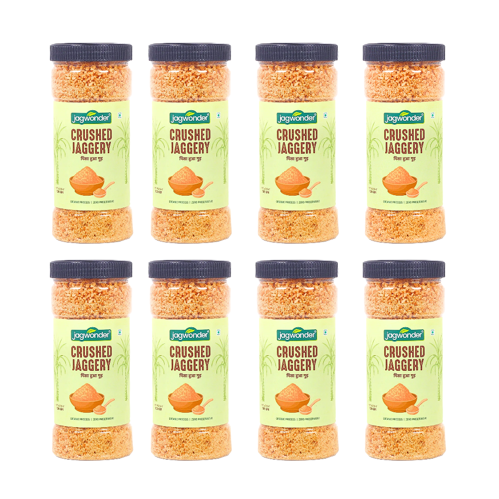 Jagwonder Natural Jaggery Powder 4Kg (8 x 500g Jars) | Crushed Natural Gud | No Chemicals, Sulphur-Free