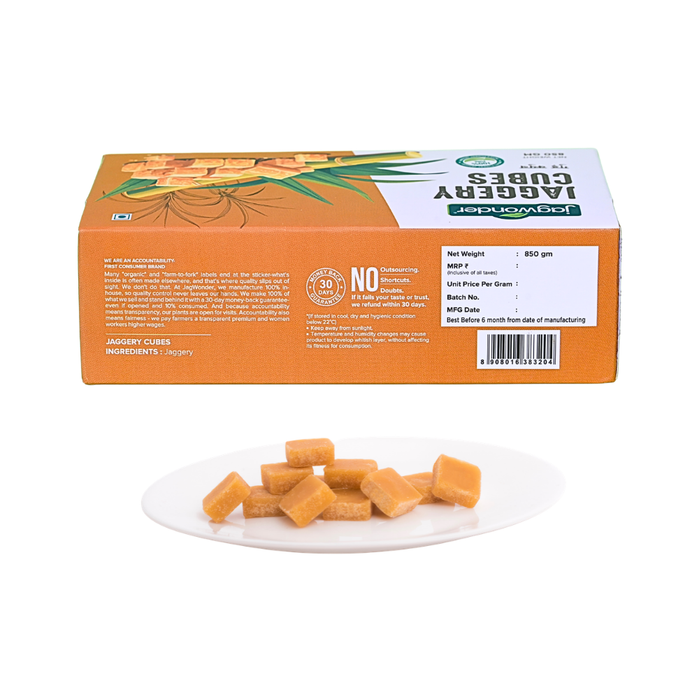 Jagwonder Jaggery Cubes 850gm  × 4 Packs in 5gm Cubes form
