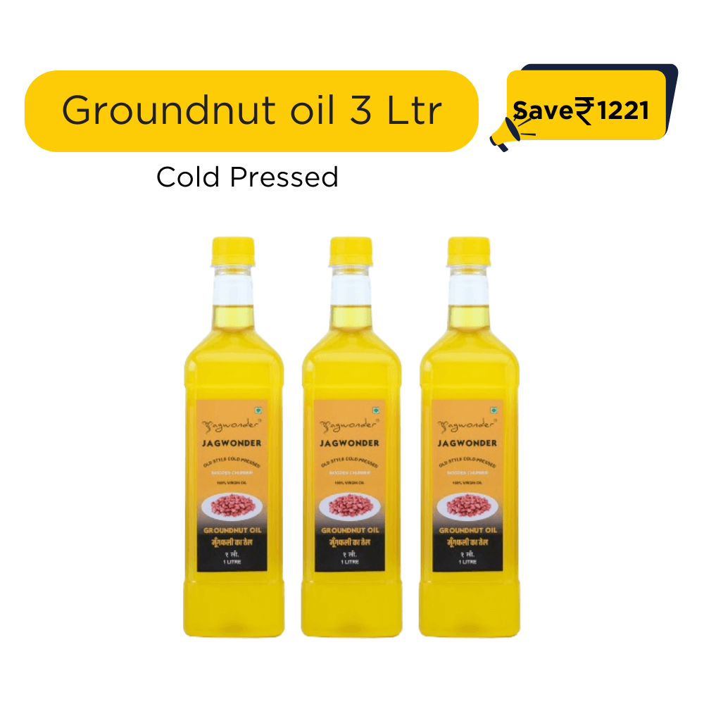 Jagwonder Cold Pressed Groundnut Peanut Oil 3 litre (1 Litre 3 Bottles)