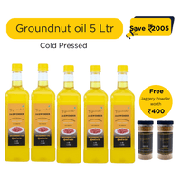 Jagwonder Cold Pressed Groundnut Peanut Oil 5 litre (1 Litre 5 Bottles) +  Free Gift Jaggery Powder 500gm 2 Jar worth Rs.400