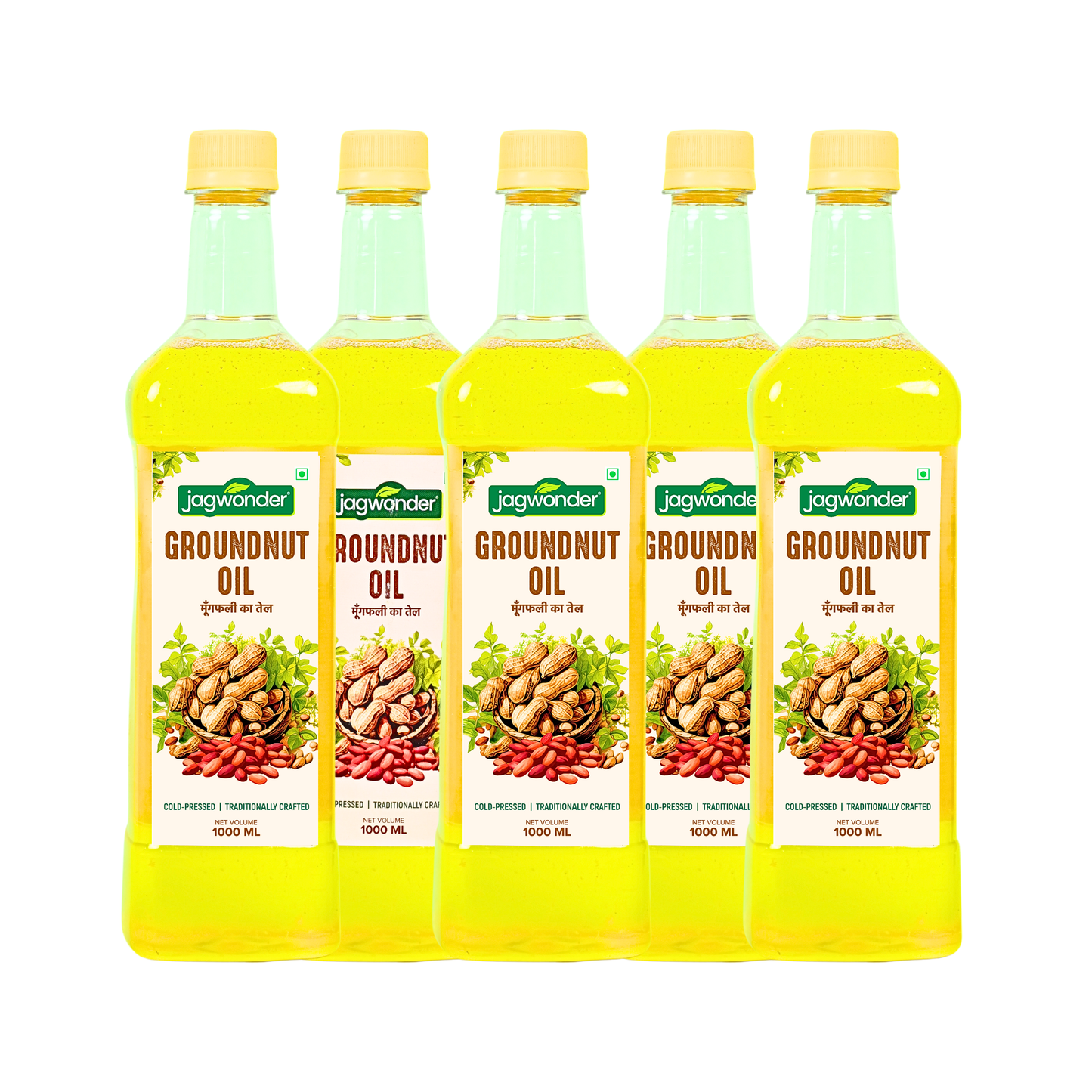 Jagwonder Cold Pressed Groundnut Peanut Oil 5 litre (1 Litre 5 Bottles)