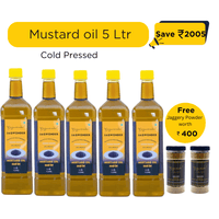 Jagwonder Cold Pressed Mustard Oil 5 ltr (1 Ltr 5 Bottles) + Free Gift Jaggery Powder 500gm 2 Jar worth Rs 400
