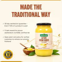 Jagwonder A2 Gir Cow Ghee 1 Ltr, Lactose free and infused with tulsi for balancing tridosha , Billona Method, Cultured, Glass Jar