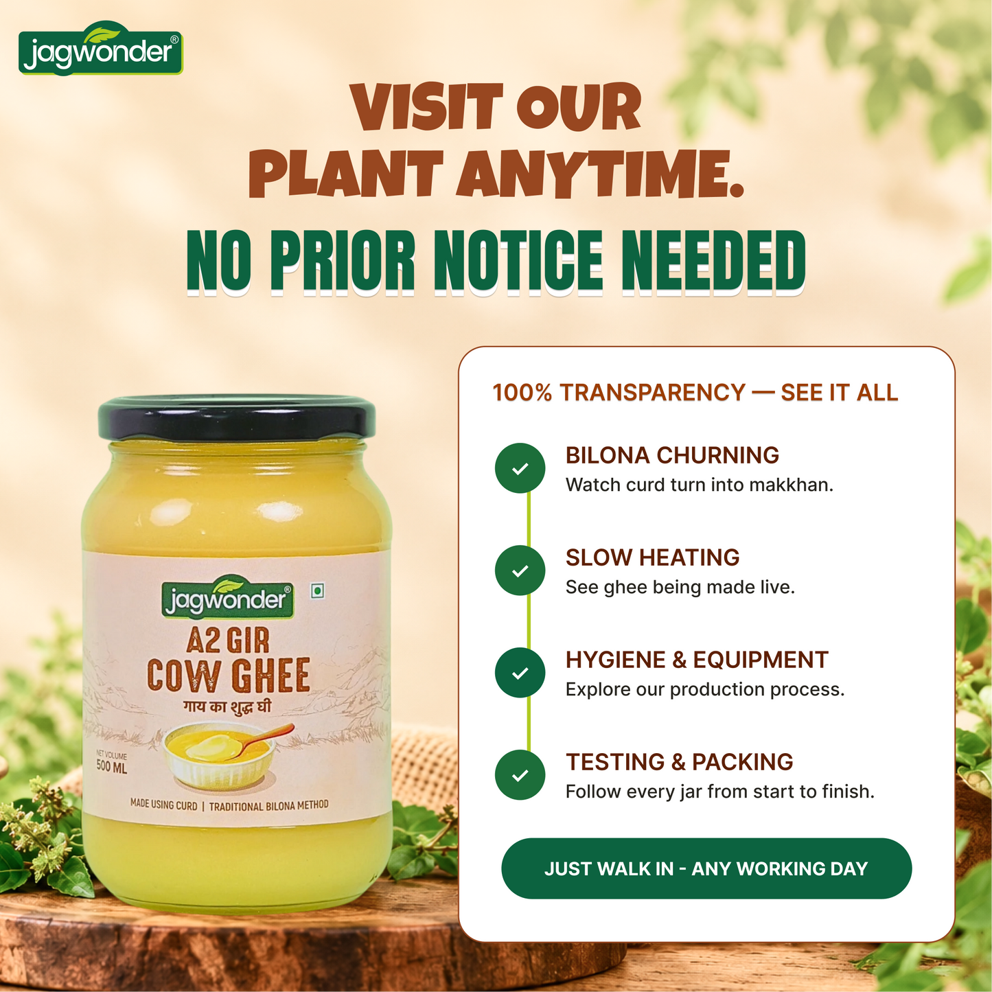 Jagwonder A2 Gir Cow Ghee 2L (1L x 2), Lactose free and infused with tulsi for balancing tridosha , Cultured & Bilona Made
