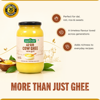 Jagwonder A2 Gir Cow Ghee 1 Ltr, Lactose free and infused with tulsi for balancing tridosha , Billona Method, Cultured, Glass Jar