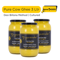 Jagwonder Pure Cow Ghee, 1 Litre 3-Pack (3 Litre) - Cultured, Billona Method, with Tulsi Infusion