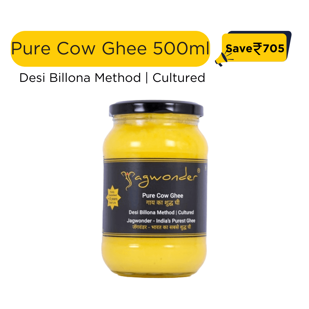 Jagwonder Pure Cow Ghee 500ml – Cultured & Hand-Churned Bilona Method | Infused with Tulsi